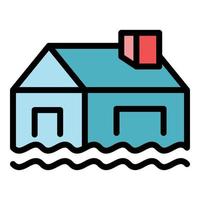 hus i översvämning ikon Färg översikt vektor