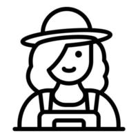 Lycklig kvinna jordbrukare ikon, översikt stil vektor