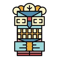 aztec trä idol ikon Färg översikt vektor