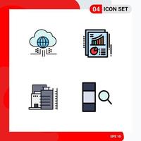 Stock Vector Icon Pack mit 4 Zeilenzeichen und Symbolen für die Internet-Bautechnik-Kuchenindustrie editierbare Vektordesign-Elemente