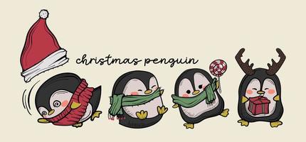 pinguin für weihnachten niedliche zeichentrickfigur handgezeichnete illustration 02 vektor