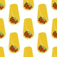 sömlös mönster med traditionell mexikansk mat burrito illustration på vit bakgrund vektor