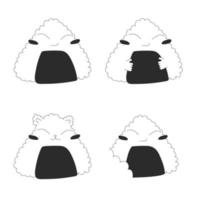 Satz von vier verschiedenen kawaii Onigiri japanisches Essen. Vektorgrafik auf Lager isoliert auf weißem Hintergrund. Gliederungsstil vektor