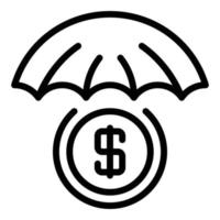 Regenschirm-Symbol für geschütztes Geld, Umrissstil vektor