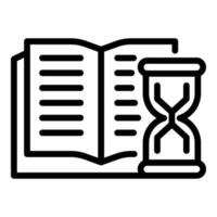 öppen bok och timglas ikon, översikt stil vektor