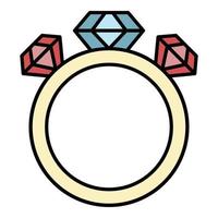 Ring mit drei Diamanten Symbolfarbe Umrissvektor vektor