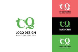 Cq-Brief-Öko-Logo mit Blatt. vektorschrift für naturplakate, umweltfreundliches emblem, vegane identität, kräuter- und botanische karten usw. ökologie-cq-buchstabenlogo mit grünem blatt. vektor