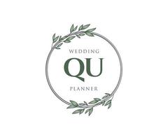 qu initialen brief hochzeitsmonogramm logos sammlung, handgezeichnete moderne minimalistische und florale vorlagen für einladungskarten, save the date, elegante identität für restaurant, boutique, café im vektor