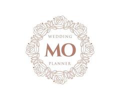 mo initialen brief hochzeitsmonogramm logos sammlung, handgezeichnete moderne minimalistische und florale vorlagen für einladungskarten, save the date, elegante identität für restaurant, boutique, café im vektor