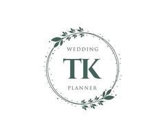 tk initialen brief hochzeitsmonogramm logos sammlung, handgezeichnete moderne minimalistische und florale vorlagen für einladungskarten, save the date, elegante identität für restaurant, boutique, café im vektor