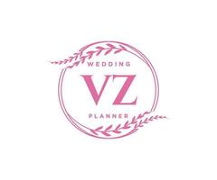 vz initialen brief hochzeitsmonogramm logos sammlung, handgezeichnete moderne minimalistische und florale vorlagen für einladungskarten, save the date, elegante identität für restaurant, boutique, café im vektor