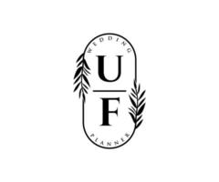 uf initialen brief hochzeitsmonogramm logos sammlung, handgezeichnete moderne minimalistische und florale vorlagen für einladungskarten, save the date, elegante identität für restaurant, boutique, café im vektor