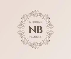 nb initialen brief hochzeitsmonogramm logos sammlung, handgezeichnete moderne minimalistische und florale vorlagen für einladungskarten, save the date, elegante identität für restaurant, boutique, café im vektor