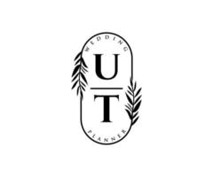 ut initials brief hochzeitsmonogramm logos sammlung, handgezeichnete moderne minimalistische und florale vorlagen für einladungskarten, save the date, elegante identität für restaurant, boutique, café im vektor