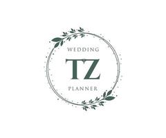 tz initialen brief hochzeitsmonogramm logos sammlung, handgezeichnete moderne minimalistische und florale vorlagen für einladungskarten, save the date, elegante identität für restaurant, boutique, café im vektor