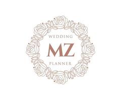 mz initialen brief hochzeitsmonogramm logos sammlung, handgezeichnete moderne minimalistische und florale vorlagen für einladungskarten, save the date, elegante identität für restaurant, boutique, café im vektor