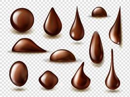 Reihe von Tropfen flüssiger dunkler Schokolade vektor