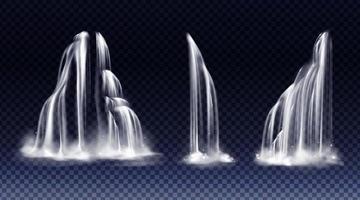 Reihe von Wasserfällen mit Kaskade, Spritzer und Nebel vektor