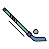 hockey puck och pinne ikon Färg översikt vektor