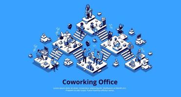 coworking kontor isometrisk landning sida. lagarbete vektor