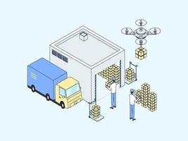 e-handel lager isometrisk illustration linjär Färg. lämplig för mobil app, hemsida, baner, diagram, infografik, och Övrig grafisk tillgångar. vektor