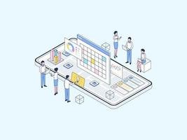 företag analytisk isometrisk illustration linjär Färg. lämplig för mobil app, hemsida, baner, diagram, infografik, och Övrig grafisk tillgångar. vektor