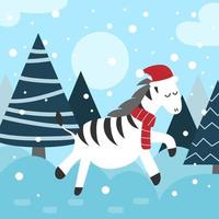 söt och rolig zebra häst bär santa hatt för jul och leende - vektor. hand dragen stil zebra vektor