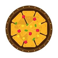 nachos på en tallrik med bitar av majs, peppar och tomat. mexikansk traditionell mat. tallrik av tortilla pommes frites. tecknad serie illustration isolerat på vit vektor