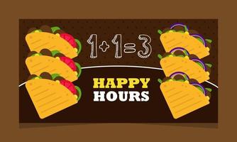 Rabatt und Sonderangebot auf das Happy-Hour-Menü. Leckeres mexikanisches Essen und Snacks zum Verkauf in Restaurants oder Bistros. Quesadilla mit Fleisch und Gemüse vektor