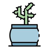 kaktus pott ikon Färg översikt vektor