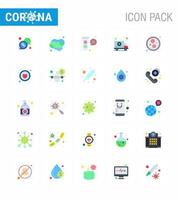 25 Flachfarben-Virus-Corona-Icon-Pack wie Bakterien-Krankenhaus-Bakterien-Autovirus virales Coronavirus 2019nov-Krankheitsvektor-Designelemente vektor