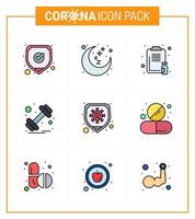 9 gefüllte Linien flache Farbe Coronavirus covid19 Icon Pack wie Krankheitsgewicht Zwischenablage Fitnessstudio Medizin virales Coronavirus 2019nov Krankheitsvektor Designelemente vektor