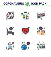 9 Flachfarben-Virenvirus-Corona-Icon-Pack wie Gesundheitsherzschlag Krankenhausbett Virus-Coronavirus 2019nov-Krankheitsvektor-Designelemente vektor