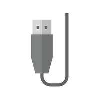 flaches graustufensymbol für usb-kabel vektor