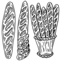 franska baguette hand dragen översikt klotter ikon. bröd limpa vektor skiss illustration för skriva ut, webb, mobil och infographics isolerat på vit bakgrund.