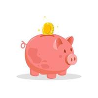 Sparschwein mit fallenden Münzen. geld sparen konzept. Investitionen in die Zukunft. Finanzsymbol. Bank- oder Unternehmensdienstleistungen. vektorillustration im flachen karikaturstil vektor