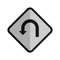 U-sväng tecken platt gråskale ikon vektor