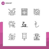 Stock Vector Icon Pack mit 9 Zeilen Zeichen und Symbolen für das Design finden Sie Web-Recherche zurück editierbare Vektor-Design-Elemente