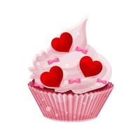 ljus hjärtans dag cupcake, hjärtan och pilbågar, festlig muffin vektor
