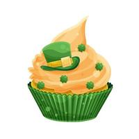 st. patrick's day cupcake, grüner hut und klee, festlicher cupcake vektor