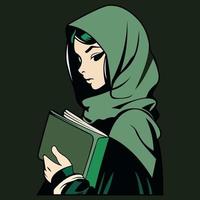 uppsättning av moslem eller arabicum kvinna i hijab och innehav en bok vektor platt illustration. samling av eleganta muslim person, kvinna i trendig kläder isolerat på vit. saudi människor i traditionell utrusta