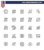 4:e juli USA Lycklig oberoende dag ikon symboler grupp av 25 modern rader av frites snabb skydd USA fladdermus redigerbar USA dag vektor design element