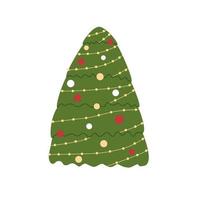 Vektor-Weihnachtsbaum. gekritzelillustration in den grünen, roten und gelben farben. clipart für weihnachten und neujahr. vektor