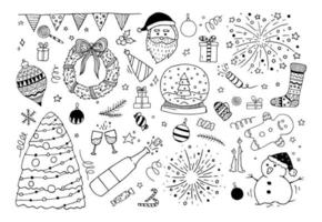 söt klotter uppsättning med jul design element. vektor ny år illustration. roligt hand dragen samling av isolerat jul och ny år ClipArt.