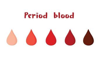 Illustration der Periodenblutfarben in Tropfenform. gesunde und schlechte menstruationsfarben. vektor