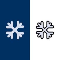Schnee Schneeflocken Winter Kanada Symbole flach und Linie gefüllt Symbolsatz Vektor blauen Hintergrund
