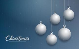 Vektor-Weihnachtsbanner mit Dekorationen. frohe weihnachten text. silberne Ornamente auf blauem Hintergrund vektor