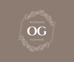 og initialen brief hochzeitsmonogramm logos sammlung, handgezeichnete moderne minimalistische und florale vorlagen für einladungskarten, save the date, elegante identität für restaurant, boutique, café im vektor