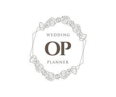 op initialen brief hochzeit monogramm logos sammlung, handgezeichnete moderne minimalistische und florale vorlagen für einladungskarten, save the date, elegante identität für restaurant, boutique, café im vektor