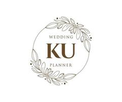 ku initialen brief hochzeitsmonogramm logos sammlung, handgezeichnete moderne minimalistische und florale vorlagen für einladungskarten, save the date, elegante identität für restaurant, boutique, café im vektor